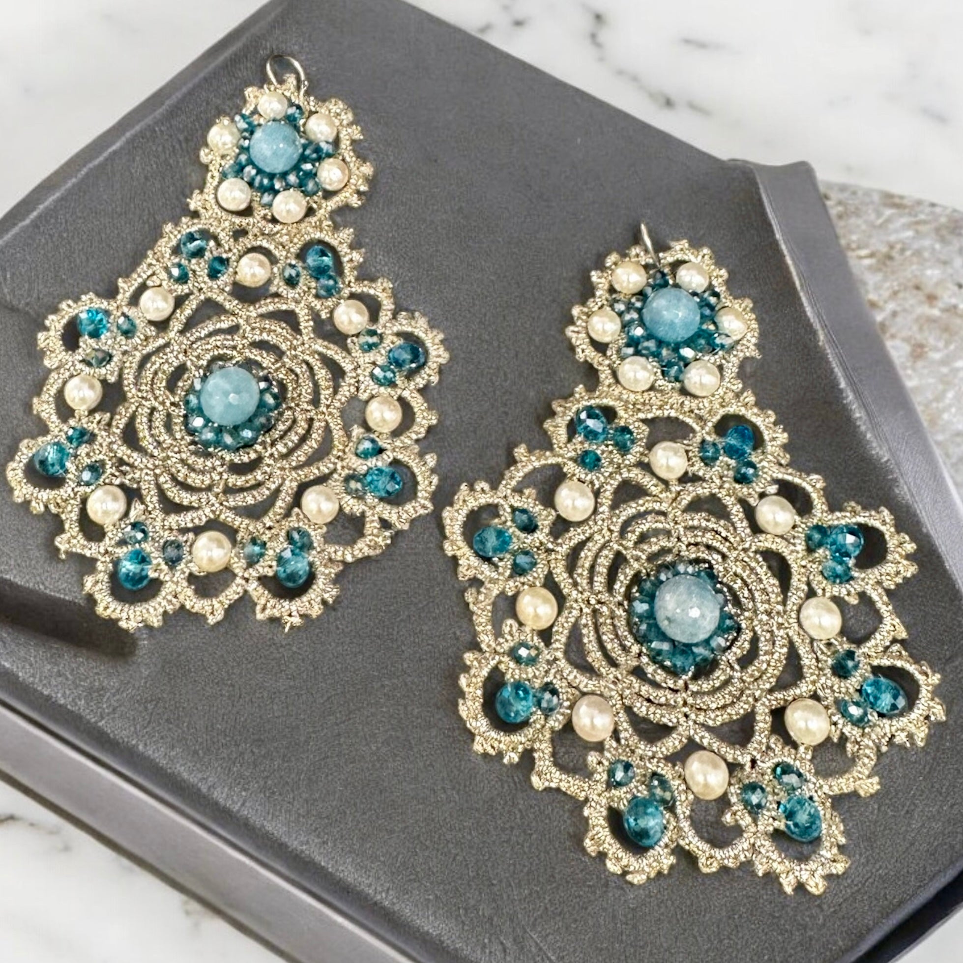 Orecchini In Argento 925 LES POULETTES BIJOUX - Disco Abalone Madreperla Blu, Gioiello Artigianale In Cofanetto Regalo, Fatto In Europa