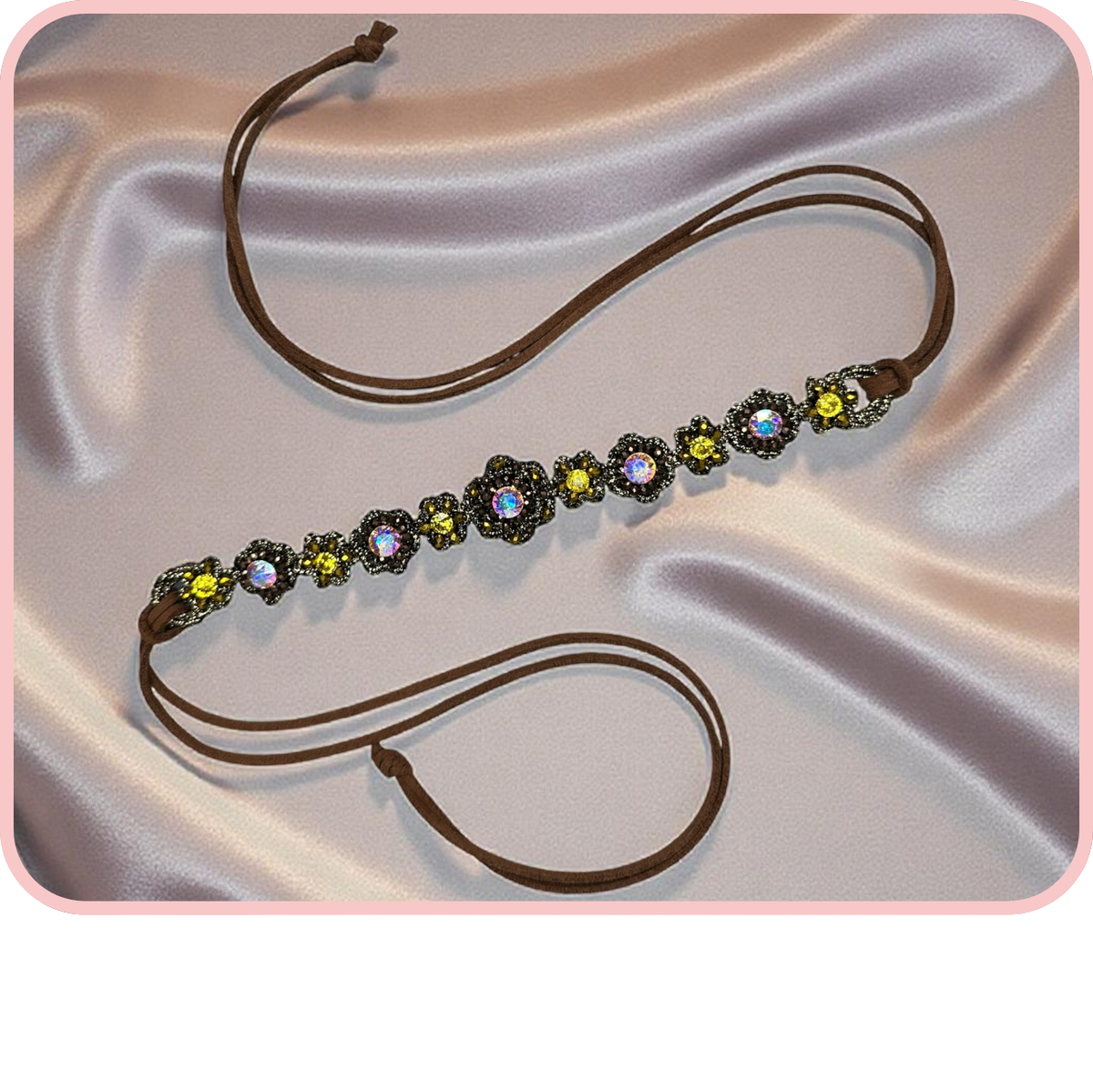 Choker - New Collection featuring a floral design with colorful accents on a satin background.