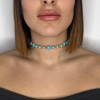 5 Blumen Türkis Choker