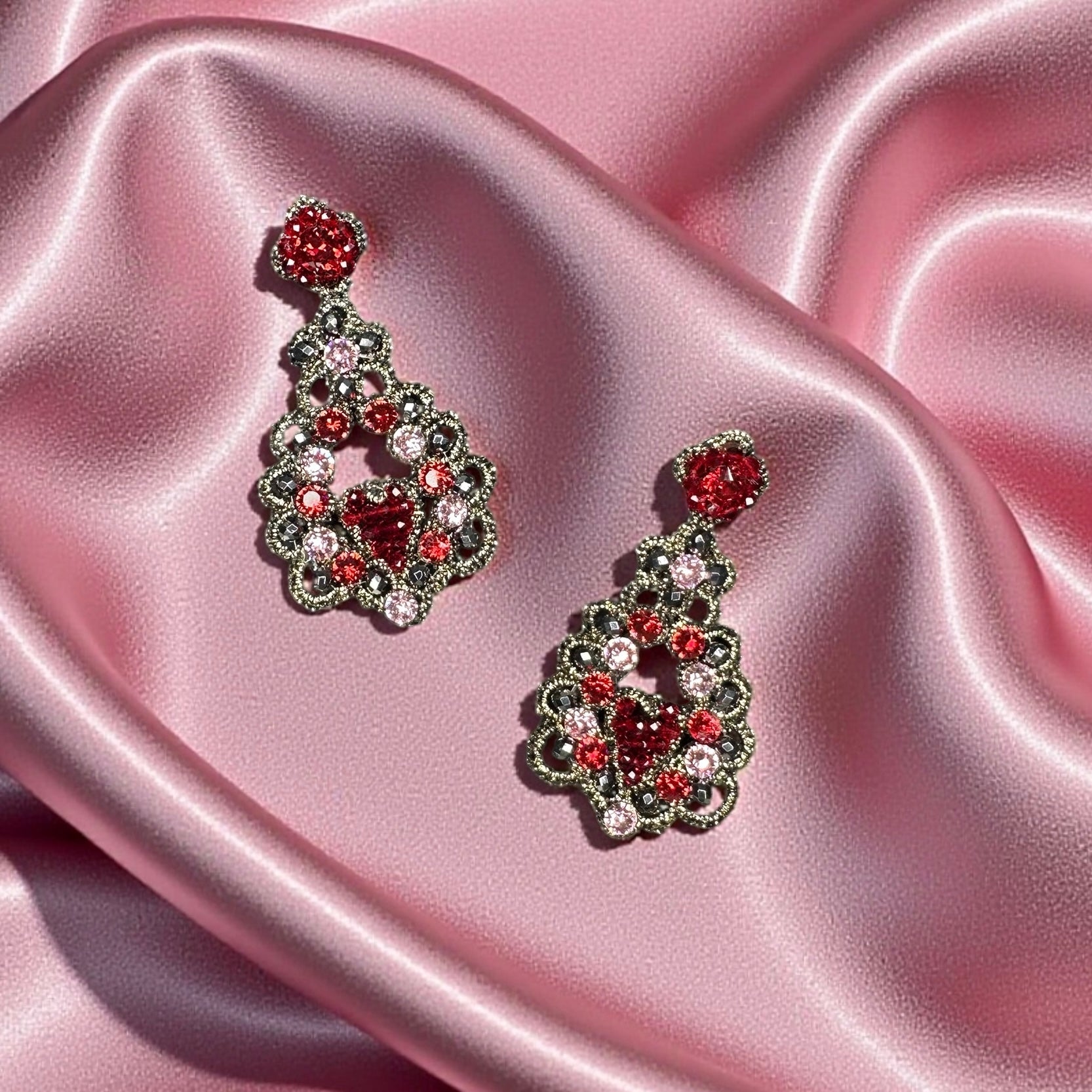 Orecchini Cuore in Gabbia red