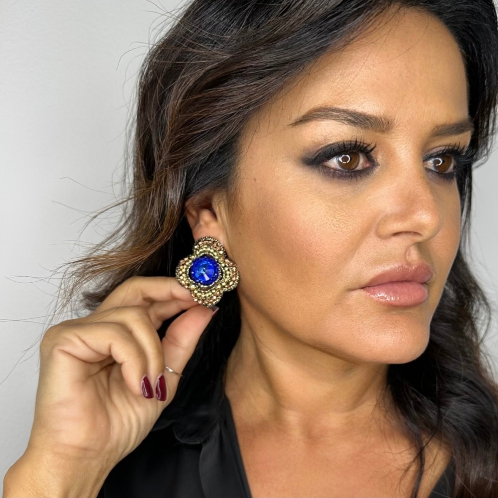 Orecchini a bottone Madeira blu